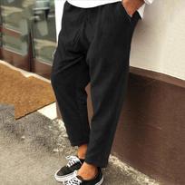 Men's Casual Loose Corduroy Drawstring Waisted Flat-leg Nine-inch Pants M juoda