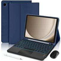 Klaviatūros dėklas, skirtas Samsung Galaxy Tab A11 Plus / A9 Plus, Tamsiai mėlynas PU oda su apšviečiama klaviatūra + Pelė + Rašiklis