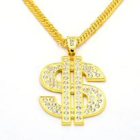 Mens Punk Hips Hops 18k Gold Plated Crystal Diamond Dollar Kolye Necklace Rhinestone Dollar Sign Pendant Necklace Jewelry auksas