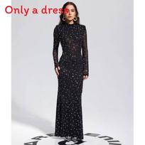 Black Satin Dress With Embellished Rhinestones For Evening Wear And Party Events M