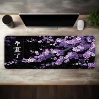A Large Electronic Sports Gaming Mouse Pad with a Black Background Adorned with Clusters of Purple And White Flowers 800x300x2mm