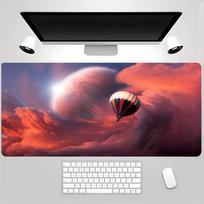 XXL Large Gaming Mouse Pad with a Giant Hot Air Balloon Against a Planet BackgroundStitched Edges Suitable for Office and Home 800x300x2mm