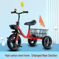 Children's Tricycle with Large Rear Basket and Anti-Rollover Design for Ages 2-6 raudona
