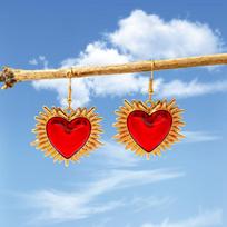 Gothic Retro Sacred Heart Gold Color Stainless Steel Red Drip Glaze Heart Shape Dangle Earrings for Women Bohemia Trendy Jewelry auksas