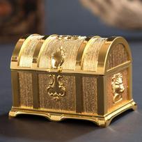 Vintage Gold Metal Treasure Chest, European Style Pirate Jewelry Box, Creative Home Decor Storage Organizer for Collectibles 10.6x7.2x7.5cm