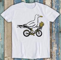 Seagull On Bike Bird Fries Cycle Parody Meme Funny Unisex Gift Tee T Shirt M2943 S