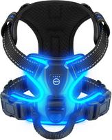 LED Glowing Luminous Dog Harness Rechargeable Safety Vest For Night Walking 3 Light Modes Pet Harnesses (Blue,S) mėlyna