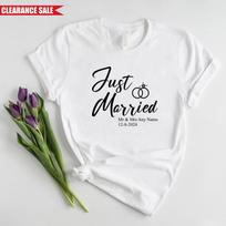 Mr & Mrs Just Married T Shirt Personalised Gift for Wife Husband Matching T Tops 4XL