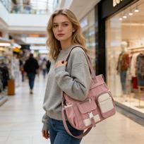 Stylish Nylon Tote Bags 5 Soft Hues Shoulder Crossbody Bag Spacious Design with Multiple Pockets Ideal for Student Work Travel rožinė