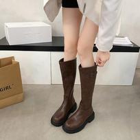 Platform Thigh High Boots Fashion Chunky Heels Black Brown Knee High Boots Autumn Winter Round Toe Zipper Long Motorcycle Botas 35 ruda