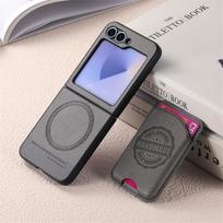 2 viename nuimamas magnetinis kortelių dėklas-piniginė, skirtas Samsung Galaxy Z Flip 7 FE 6 5 4 5G Flip6 Flip5, vertikalus dėklas-krepšys, džinsinis dangtelis For Samsung Galaxy Z Flip6 pilka spalva