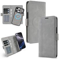 Magnetinis 2 viename Nuimamas Atverčiamas Kortelių Lizdas Piniginė Odinis Dėklas iPhone 17 Pro max 16 15 14 13 Atsparus Smūgiams Magsafe Dangteliui iPhone 12 pilka spalva