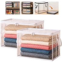 2PCS Large Clear Pvc Storage Bags,Heavy Duty Thick Plastic Storage Bins for Clothes Blankets Toys,Moving Foldable Closet Organizer Storage Containers M size: 32X24X25CM  2PCS balta
