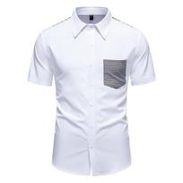 Men Houndstooth Color Block Short Sleeve Loose Casual Shirt S balta