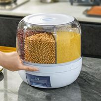 Besisukantis grūdų dozatorius, ryžių statinės, atskirti stiklainiai, sandarūs, vabzdžiams atsparūs ryžių rezervuarai. 6KG yellow
