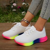 High Quality Women's Shoes Low Top Rainbow Sole Sneakers Women Plus Size Thick Sole Lace Up Casual Shoes for Women 2024 36 balta