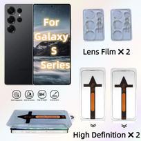 2PCS Screen Protector for Galaxy S25/S24/S23/S22 Plus Ultra with HD Tempered Glass + 2PCS Rear Camera Lens Protector Galaxy S25 Ultra purpurinė