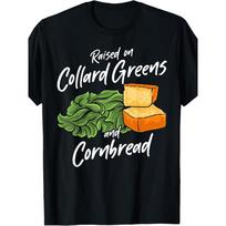 Men's and Women's Southern Food Kale and Cornbread T-shirt - 220g Heavy Cotton  T-shirt, Printed with Southern Food Patterns, S įvairiaspalvis
