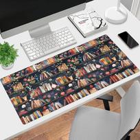 Vintage Floral Bookshelf Large Gaming Mouse Pad Dark Academia Botanical Design Smooth Surface with Stitched Edges 300x800x2mm