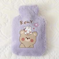 Multi-Purpose Thickened Waterproof Portable Hot Water Bag 1Pcs Cartoon Plush Rabbit Bear Soft Cloth Water Injection Warm Bag violetinė