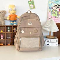 Fashion Students School Bags Nylon Comic Badge Backpack Ita Bag For Girls Lightweight Large Capacity Women Backpacks For Daily chaki