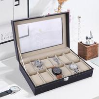 12 Grids Watch Box Leather Watch Display Case with Glass Lid Watch Holder Organizer for Women Men China Mainland