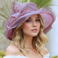 Elegantiška moteriška skrybėlė nuo saulės su gėlėtu permatomu šydeliu, banguotu kraštu, plačiu kraštu, vasarinė lauko skrybėlė rožinė