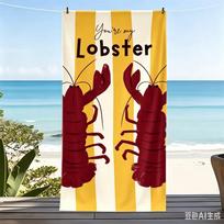 Oversized Red Lobster Beach Towel Blue White Striped Microfiber Towel for Summer Vacation and Pool Days 50x100cm