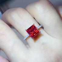 Red Princess Square 5-Carat Moissanite Ring: Elegant European & American Style for Women Size 12 (US 5.5)