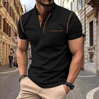 Mens Casual Short Sleeve Quick Dry Solid Henley Polo Shirt S juoda