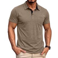 Men Solid Color Short Sleeve Collared Casual Polo Shirt XXL chaki