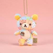 Title: Rilakkuma Style Patchwork Plush Bear – Hanging Soft Toy Stuffed Animal Keychain Kawaii Birthday Present for Girls