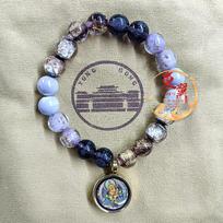 Macaron Gray Ceramic Beads Purple Gold Mantra Bracelet with Luminous Glaze