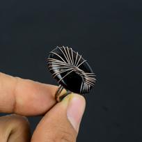 Tree Of Life Black onyx Gemstone Copper Wire Wrapped Handmade Jewelry Ring All Size 4 juoda