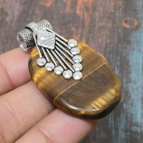 Tiger Eye Gemstone Handmade Jewelry 925 Sterling Silver Pendant 1.58 Inches geltona