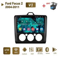 9 colių Android automobilinis radijas, skirtas Ford Focus 2 3 Exi MT AT Mk2 Mk3 2004-2011 2Din GPS Carplay vaizdo navigacijos ekranas juodas 1+16GB MT juoda