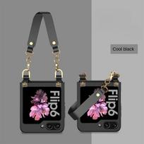 Wrist Strap Chain Phone Case for Samsung Galaxy Z Flip 6 5 4 3 Flip6 Flip5 Flip4 Flip3 5G Plastic Hard Shell Cover Galaxy Z Flip6 black