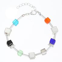 Color small sugar cube environmentally friendly alloy beaded bracelet, small fresh square alloy versatile women's bracelet Elastic Rope Opening Adjustable