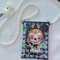 Labubu cartoon print quicksand mobile phone bag coin purse key bag zipper storage crossbody bag CLE About 130mm * 180mm