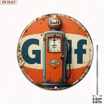 Vintažinis metalinis skardinis ženklas Gulf Oil Degalų siurblys Retro Sienų dekoras Garažui Barui Vyriškam kampeliui 2D Aliuminis 20x20 įvairiaspalvis