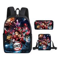 Demon Slayer Anime kuprinė Kimetsu No Yaiba Krepšiai Kamado Tanjirou Studentų mokykliniai krepšiai mergaitėms berniukams Trijų dalių nešiojamojo kompiuterio krepšys 3pcs