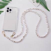 Wrist Strap LOW MOQ Custom Phone Case With Crystal Cover Accessories Long Mobile Phone Chain for iPhone 13 14 15 Pro Chain For iPhone 13 Mini&Case & pearl chain&Opp Bag
