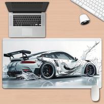 Large White Sports Car Dynamic Design HD Pads Desk Mat NonSlip for PC Gamers and Office Computer Setup Dynamic Art Pattern Rug 300x800x2mm
