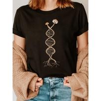 DNA Mushroom Fungus Fashion Letter Print T-shirt, Short Sleeve Crew Neck Casual Top for Summer & Spring, Women's Clothing S juoda