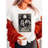 Tarot Kortos Du Meškėnai Madingi Marškinėliai Su Raidžių Spaudiniu, Trumpomis Rankovėmis, Apvalia Kaklo Iškirpte, Laisvalaikio Viršus Vasarai ir Pavasariui S balta
