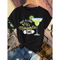 Women'S  It'S Margarita Time  Salt & Lime Graphic T-Shirt - Plus Size Casual Crew Neck Short Sleeve Summer Beach Party Outfit S juoda