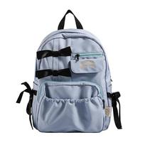 Patchwork Bow Mochila Advanced Sense School Bag Japan Style Mochilas Mujer Sweet Women Bags University Student Backpack mėlyna