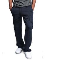 Spring and Autumn Men's Multi-pocket Overalls Men's Sweatpants Casual Solid Color Elastic Waist Trousers Sports Pants Loose Straight Overalls S tamsiai mėlyna spalva
