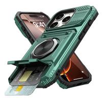 Heavy Duty Magnetic Rotated Ring Holder Phone Case For IPhone 17 Air 16 15 14 Plus 13 Pro Max Anti-Drop Wallet Protection Cover iPhone17 Pro žalia