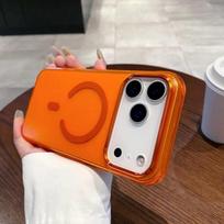 Matte Translucent Magnetic Wrist Strap Phone Case For IPhone17 Pro Max Air 13 14 15 16 Anti-Drop Airbag Shockproof Protect Cover iPhone17 Pro Max oranžinė